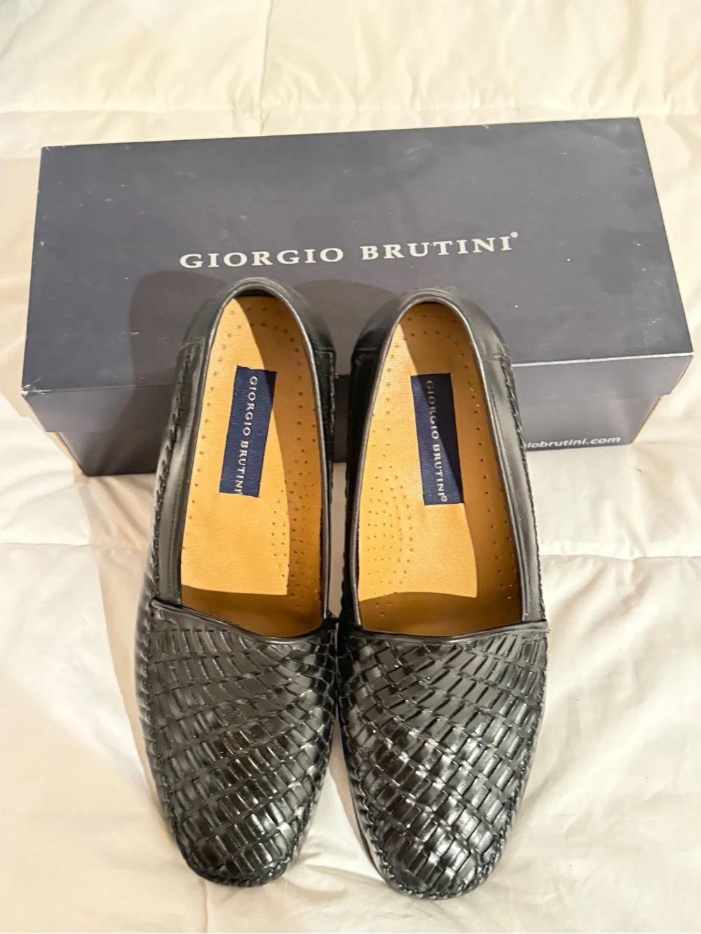Giorgio Brutini Black Woven Leather Slip-On Loafers